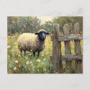Carte Postale Peinture numérique à l'huile de mouton de printemp