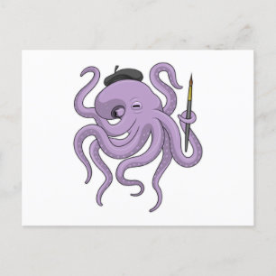 Carte Postale Peinture Octopus Peinture brosse