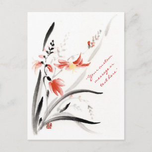Carte Postale Peinture orientale classique des fleurs d'encre su
