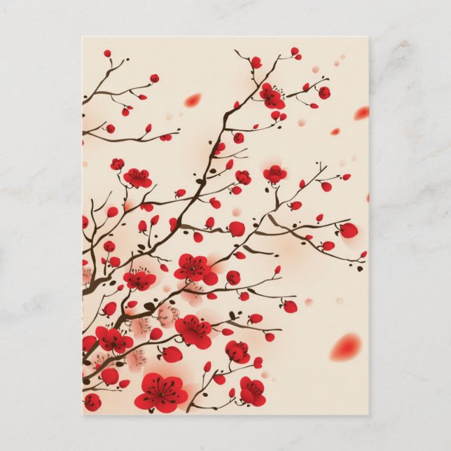 Carte Postale Peinture orientale de style, fleur de prune au (Devant)