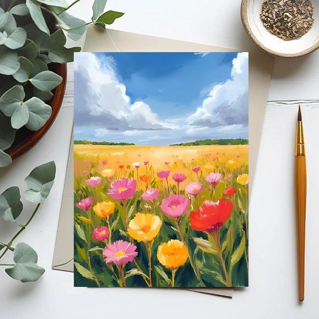 Carte Postale Peinture paysage de terrain de fleurs (Créateur téléchargé)