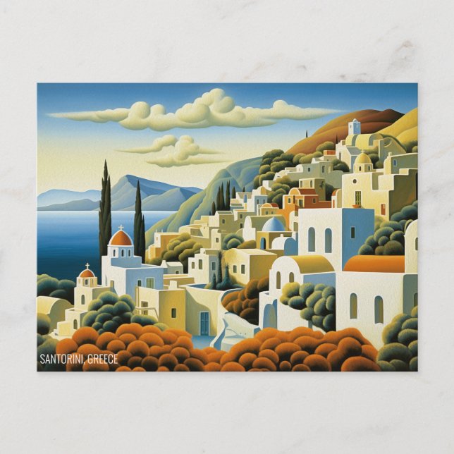 Carte Postale Peinture pétrolière de l'île de Santorin Grèce Voy (Devant)