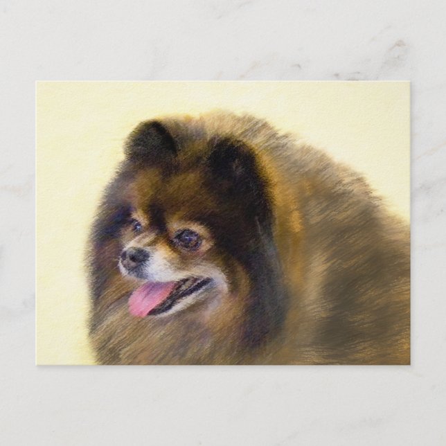 Carte Postale Peinture Poméranienne Noir et Tan Art Chien origin (Devant)