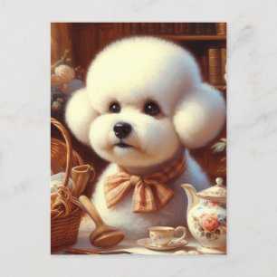Carte Postale Peinture Retro Bichon Frisé