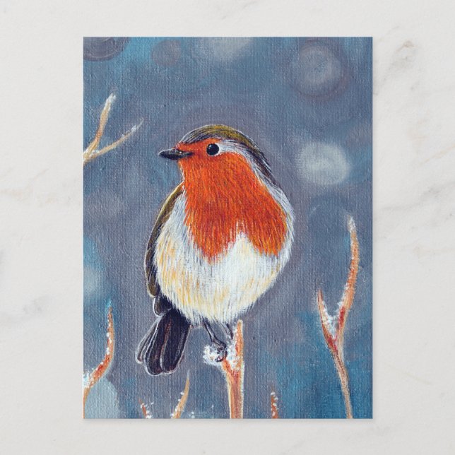 Carte Postale Peinture Robin d'hiver (Devant)