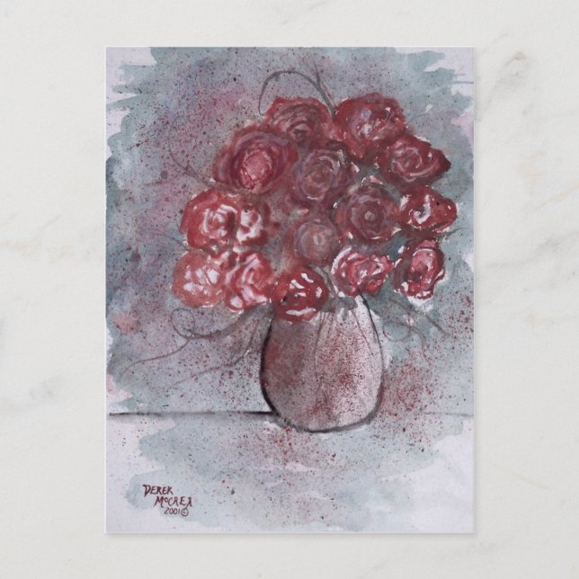 Carte Postale peinture rose d'aquarelle rouge (Devant)