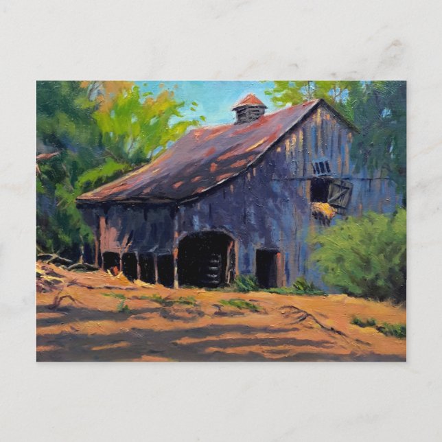 Carte Postale Peinture Rustique Bleu Orange Vert Missouri Grange (Devant)