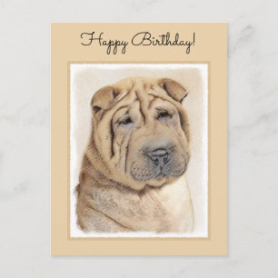 Carte Postale Peinture Shar Pei - Cute Original Chien Art