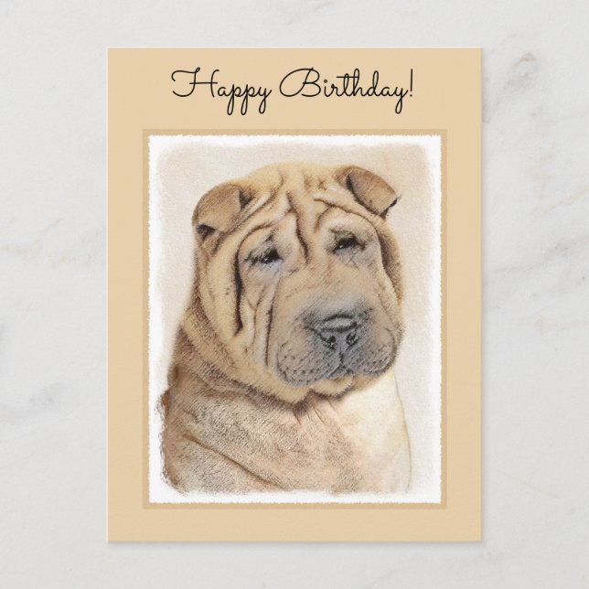 Carte Postale Peinture Shar Pei - Cute Original Chien Art (Devant)