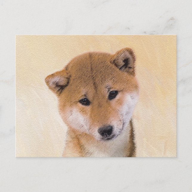 Carte Postale Peinture Shiba Inu (Rouge) - Art Chien original (Devant)