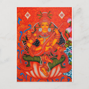 CARTE POSTALE PEINTURE SUD-INDIENNE TANJORE SARASWATI