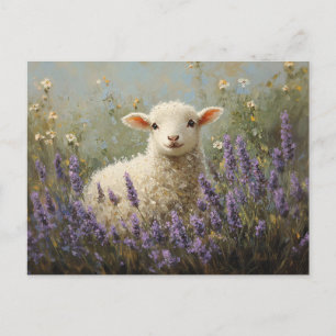 Carte Postale Peinture sur agneau et lavande