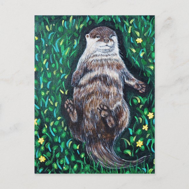 Carte Postale Peinture sur la loutre de rivière relaxante (Devant)