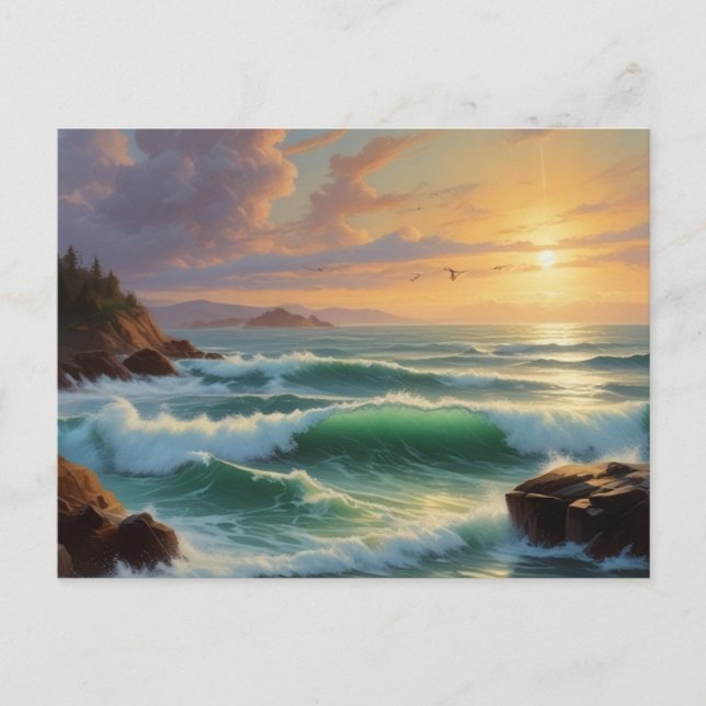 Carte Postale Peinture sur la mer du coucher du soleil (Devant)
