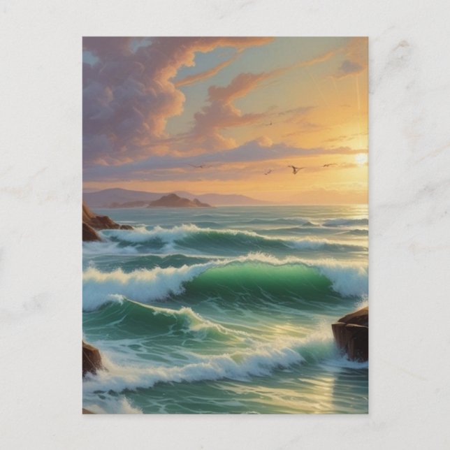 Carte Postale Peinture sur la mer du coucher du soleil (Devant)
