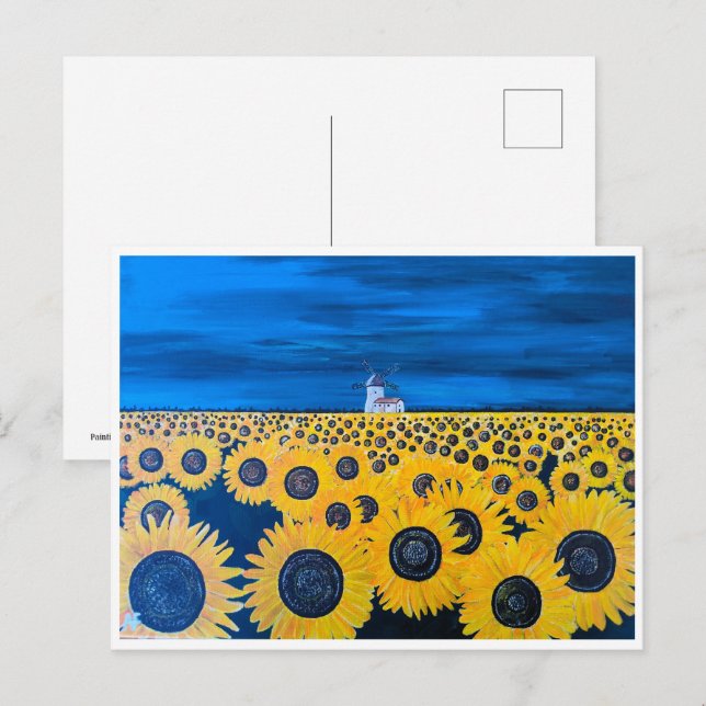 Carte Postale Peinture sur le terrain de tournesol par Alfred Fo (Devant / Derrière)