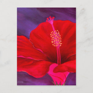 Carte Postale Peinture Tropicale Hibiscus Rouge - Multi
