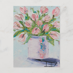 Carte Postale Peinture Tulipes Roses, Art Tulipe, Fleurs Texturé