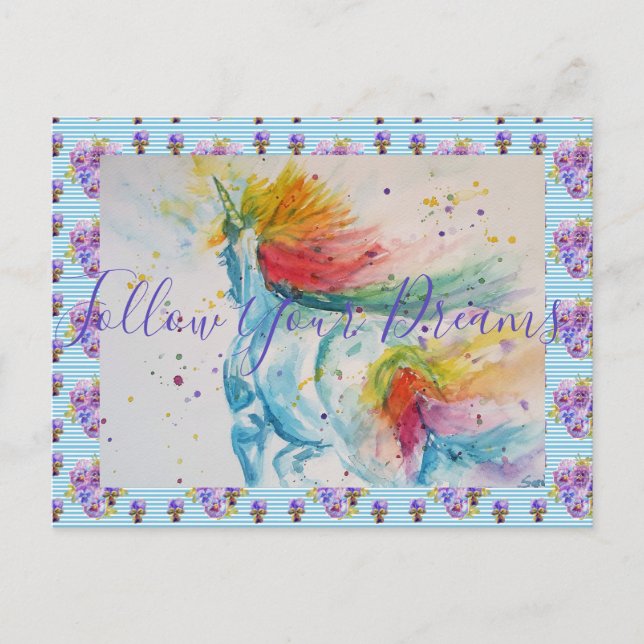 Carte Postale Peinture Unicorn Suivez vos rêves PostCard (Devant)