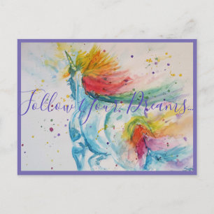 Carte Postale Peinture Unicorn Suivez vos rêves PostCard