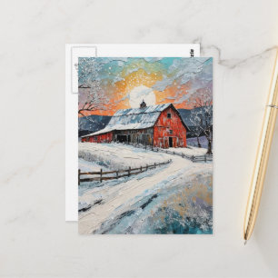 Carte Postale Peinture unique de grange d'hiver