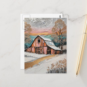 Carte Postale Peinture unique et belle de grange d'hiver