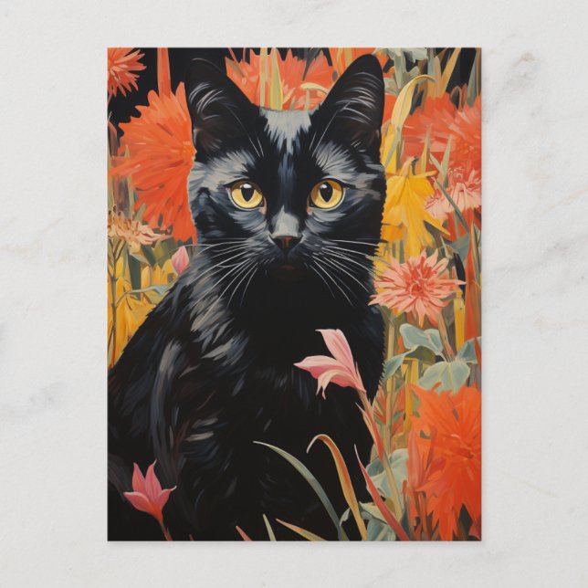 Carte Postale Peinture Vintage de chats noirs (Devant)