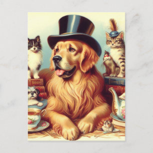 Carte Postale Peinture Vintage de chien mignonne