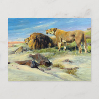 Carte Postale Peinture Vintage de Lions Majestic