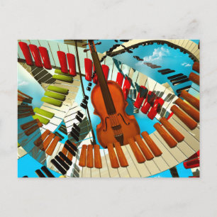 Carte Postale Peintures musicales Piano, guitare électrique, cha