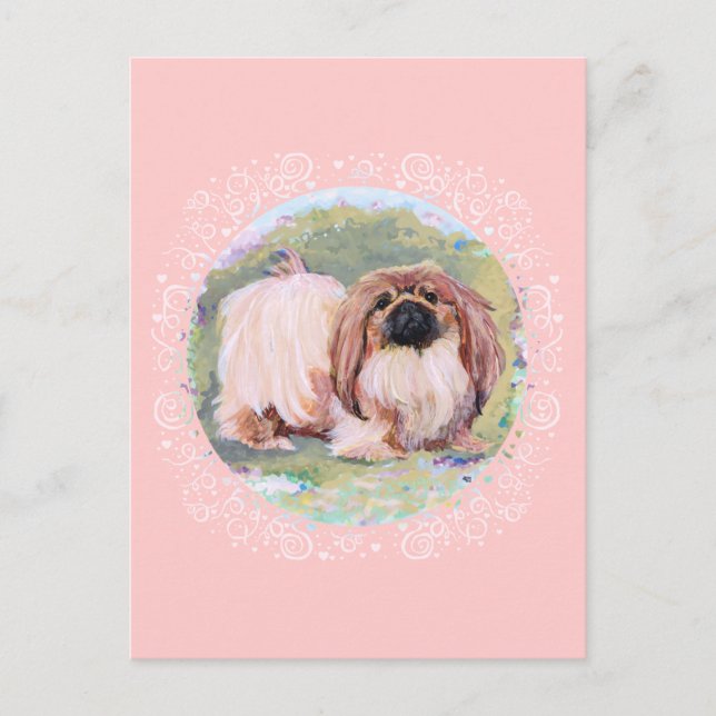 Carte Postale Pékinois Joli en Rose (Devant)