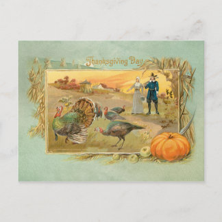 Carte Postale Pèlerins et dindes vintages