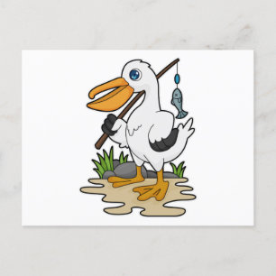 Carte Postale Pélican comme pêcheur avec la baguette de pêche et