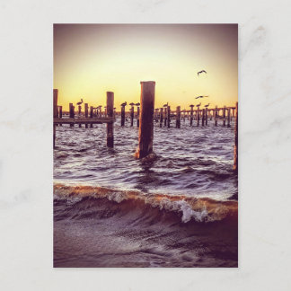 Carte Postale Pélicans au-dessus de la baie au coucher du soleil