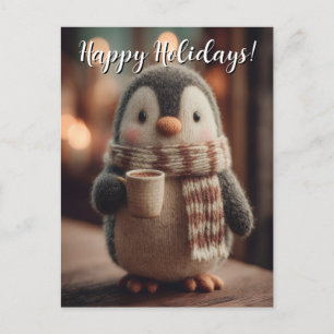 Carte Postale Peluche de pingouin tricotée mignonne avec écharpe