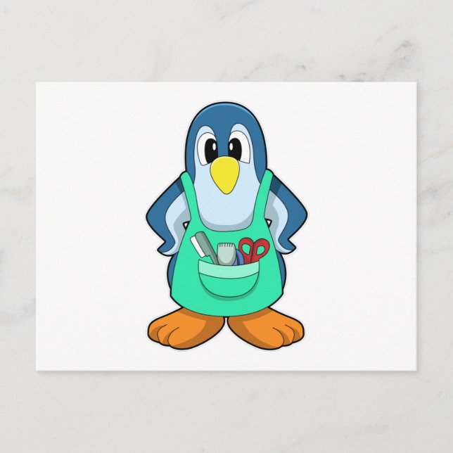 Carte Postale Penguin coiffeur avec ciseaux et razor (Devant)