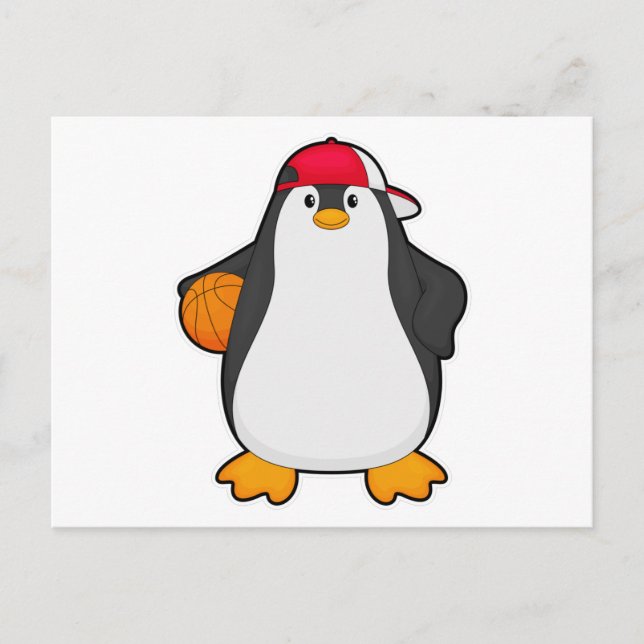Carte Postale Penguin comme joueur de basket-ball avec basket-ba (Devant)