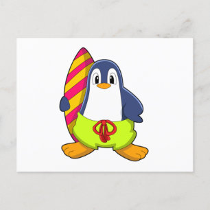 Carte Postale Penguin comme surfer avec Surfer