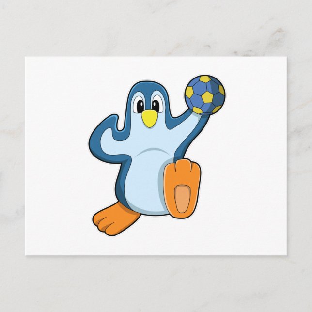 Carte Postale Penguin en tant que joueur de handball avec Handba (Devant)