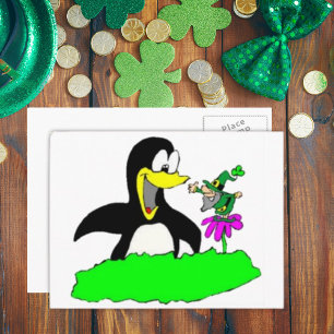Carte Postale Penguin et Leprechaun