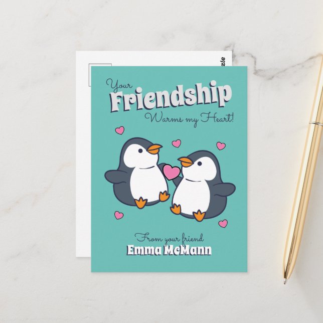 Carte postale Penguin Friendship Valentine (Devant/Arrière en situation)