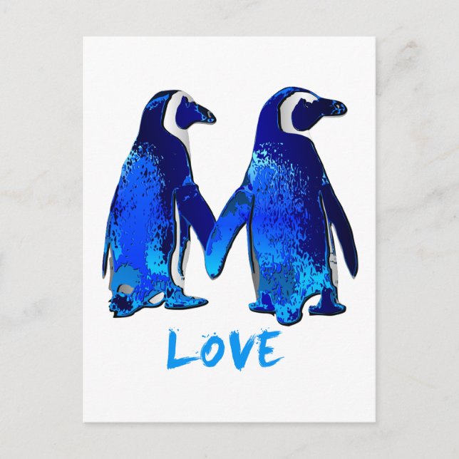 Carte Postale Penguins tenant les mains Amour Design (Devant)