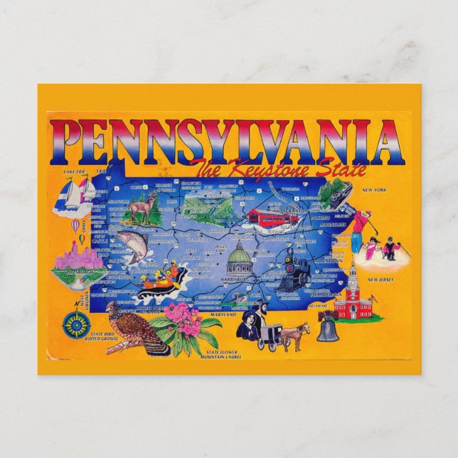 Carte postale Pennsylvania Keystone State Map (Devant)