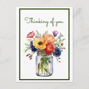 Carte Postale Pensée customisée de vous Aquarelle Fleurs