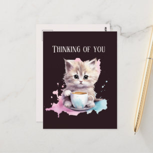 Carte Postale Pensée mignonne de toi chat café