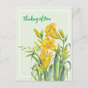 Carte Postale Penser à vous Aquarelle Jaune Lys Jaune