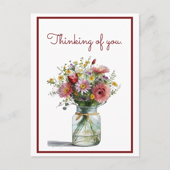 Carte Postale Penser à vous des marguerites d'aquarelle dans un  (Devant)