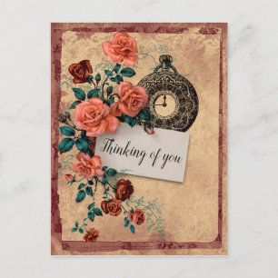 Carte Postale Penser à vous Floral Watch style Vintage