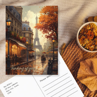 Carte Postale Penser à vous Paris sur la scène de l'automne pluv