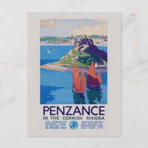 Carte Postale Penzance dans la Riviera cornique Affiche vintage